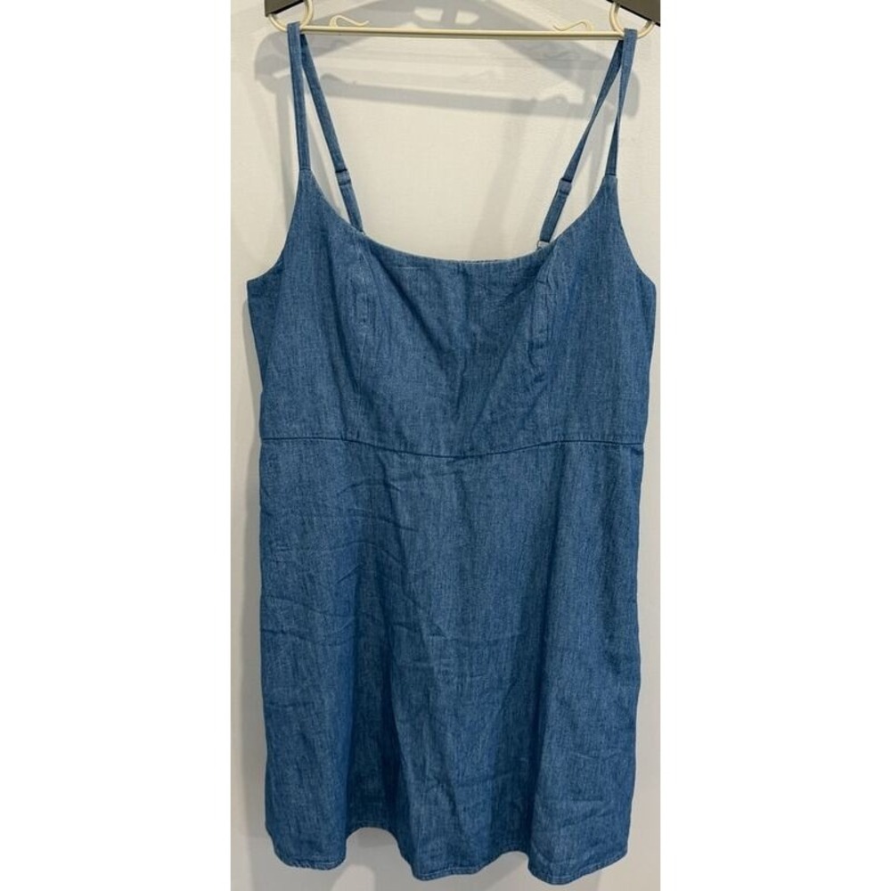 Old Navy Fit & Flare Cami Mini Dress Blue Chambray Denim Smocked Back New L
